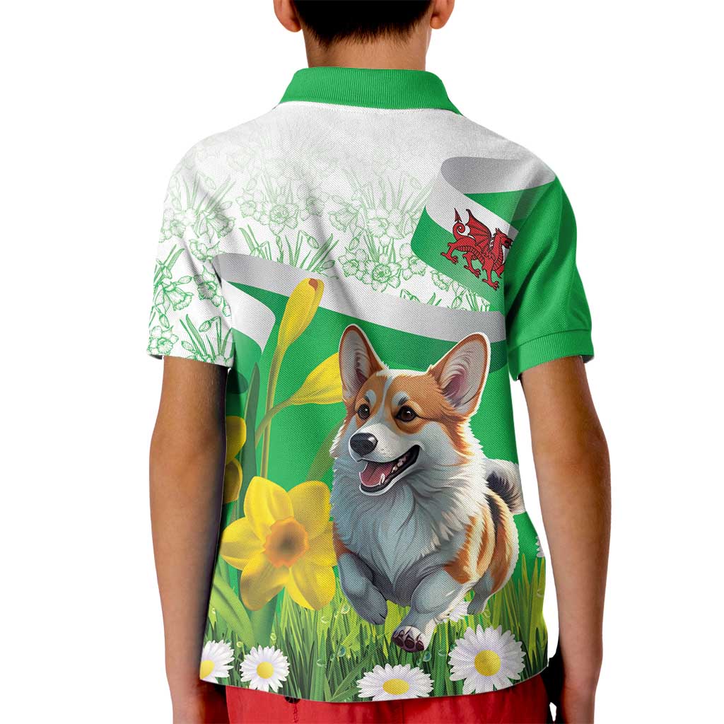 Wales Corgi Daffodil Kid Polo Shirt Playful Welsh Dog - Wonder Print Shop