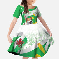 Wales Corgi Daffodil Kid Short Sleeve Dress Playful Welsh Dog - Wonder Print Shop