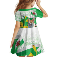 Wales Corgi Daffodil Kid Short Sleeve Dress Playful Welsh Dog - Wonder Print Shop