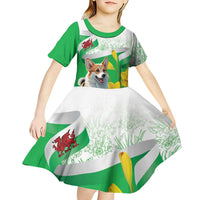 Wales Corgi Daffodil Kid Short Sleeve Dress Playful Welsh Dog - Wonder Print Shop