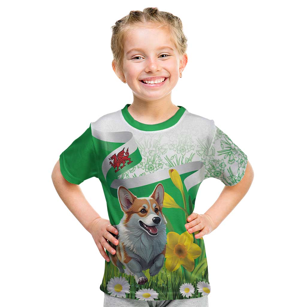 Wales Corgi Daffodil Kid T Shirt Playful Welsh Dog - Wonder Print Shop