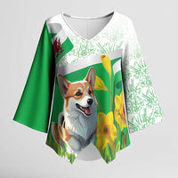 Wales Corgi Daffodil Kimono Sleeve Blouse Playful Welsh Dog - Wonder Print Shop