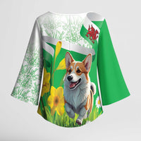 Wales Corgi Daffodil Kimono Sleeve Blouse Playful Welsh Dog - Wonder Print Shop
