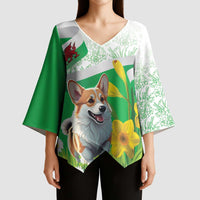 Wales Corgi Daffodil Kimono Sleeve Blouse Playful Welsh Dog - Wonder Print Shop