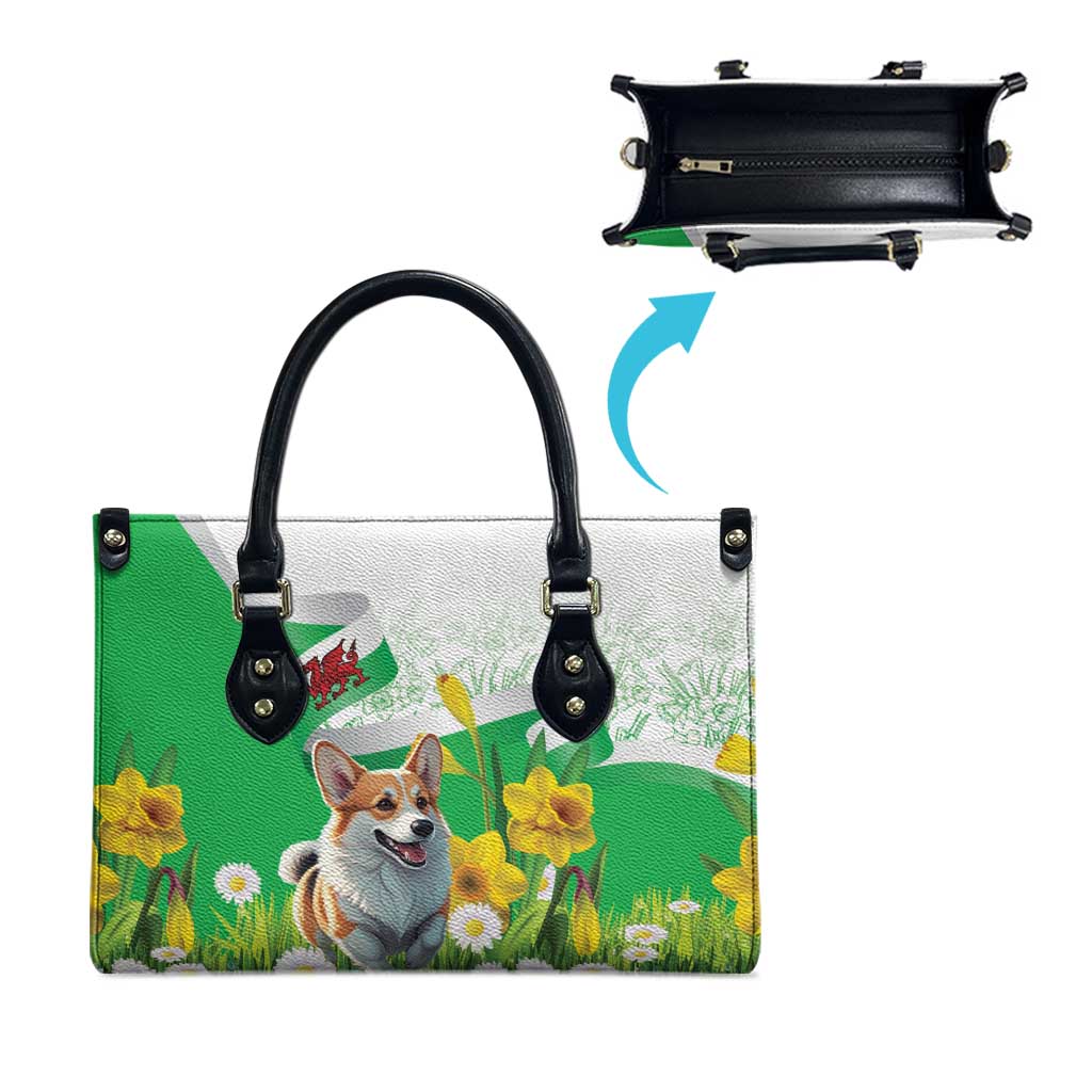 Wales Corgi Daffodil Leather Bag Playful Welsh Dog - Wonder Print Shop