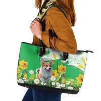 Wales Corgi Daffodil Leather Tote Bag Playful Welsh Dog - Wonder Print Shop
