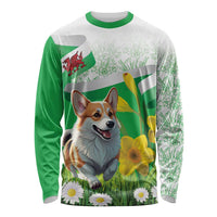Wales Corgi Daffodil Long Sleeve Shirt Playful Welsh Dog - Wonder Print Shop