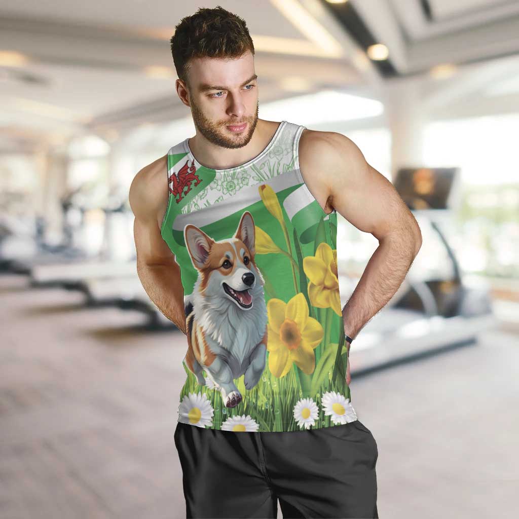 Wales Corgi Daffodil Men Tank Top Playful Welsh Dog - Wonder Print Shop