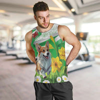 Wales Corgi Daffodil Men Tank Top Playful Welsh Dog - Wonder Print Shop