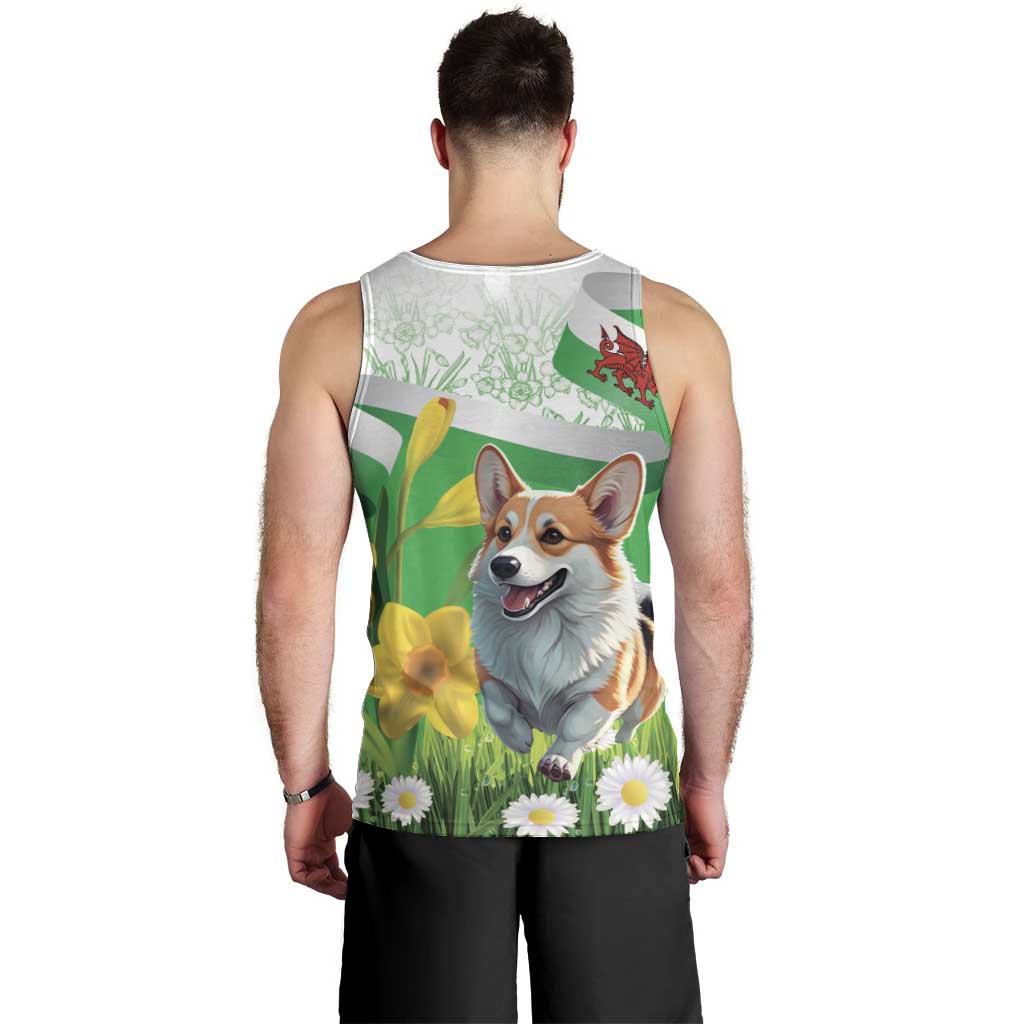 Wales Corgi Daffodil Men Tank Top Playful Welsh Dog - Wonder Print Shop