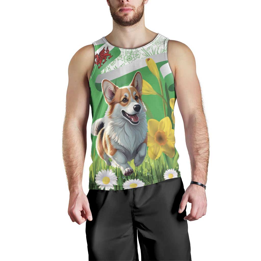 Wales Corgi Daffodil Men Tank Top Playful Welsh Dog - Wonder Print Shop