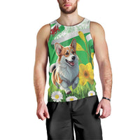 Wales Corgi Daffodil Men Tank Top Playful Welsh Dog - Wonder Print Shop