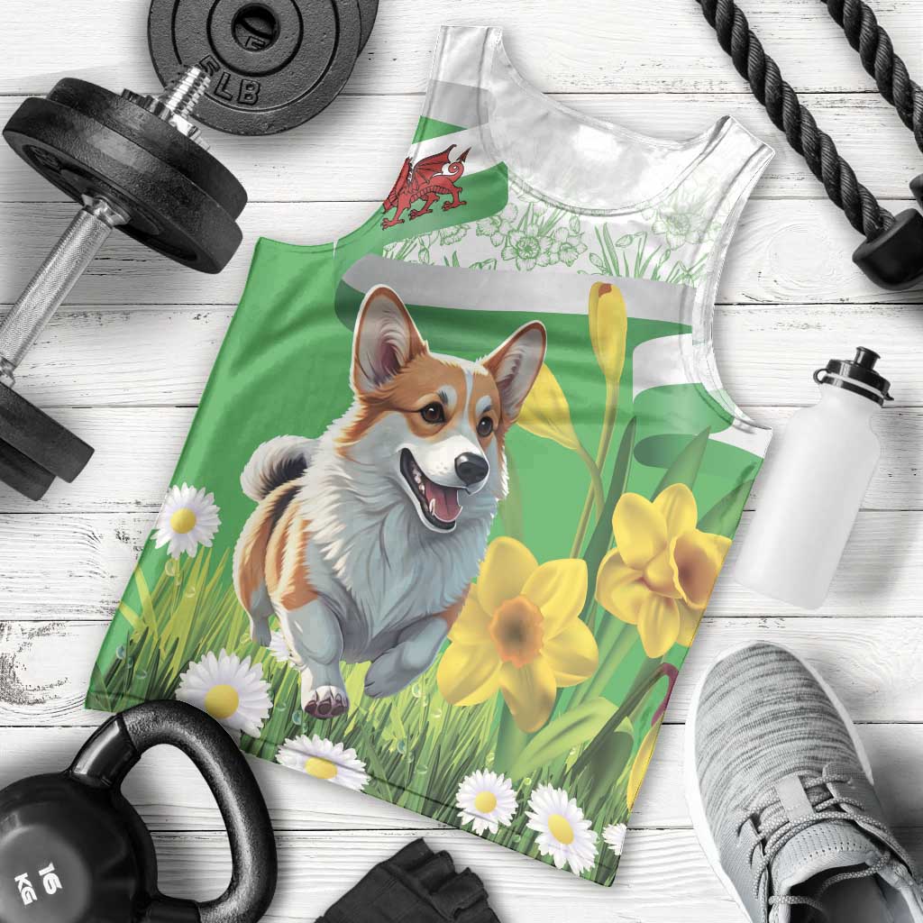 Wales Corgi Daffodil Men Tank Top Playful Welsh Dog - Wonder Print Shop