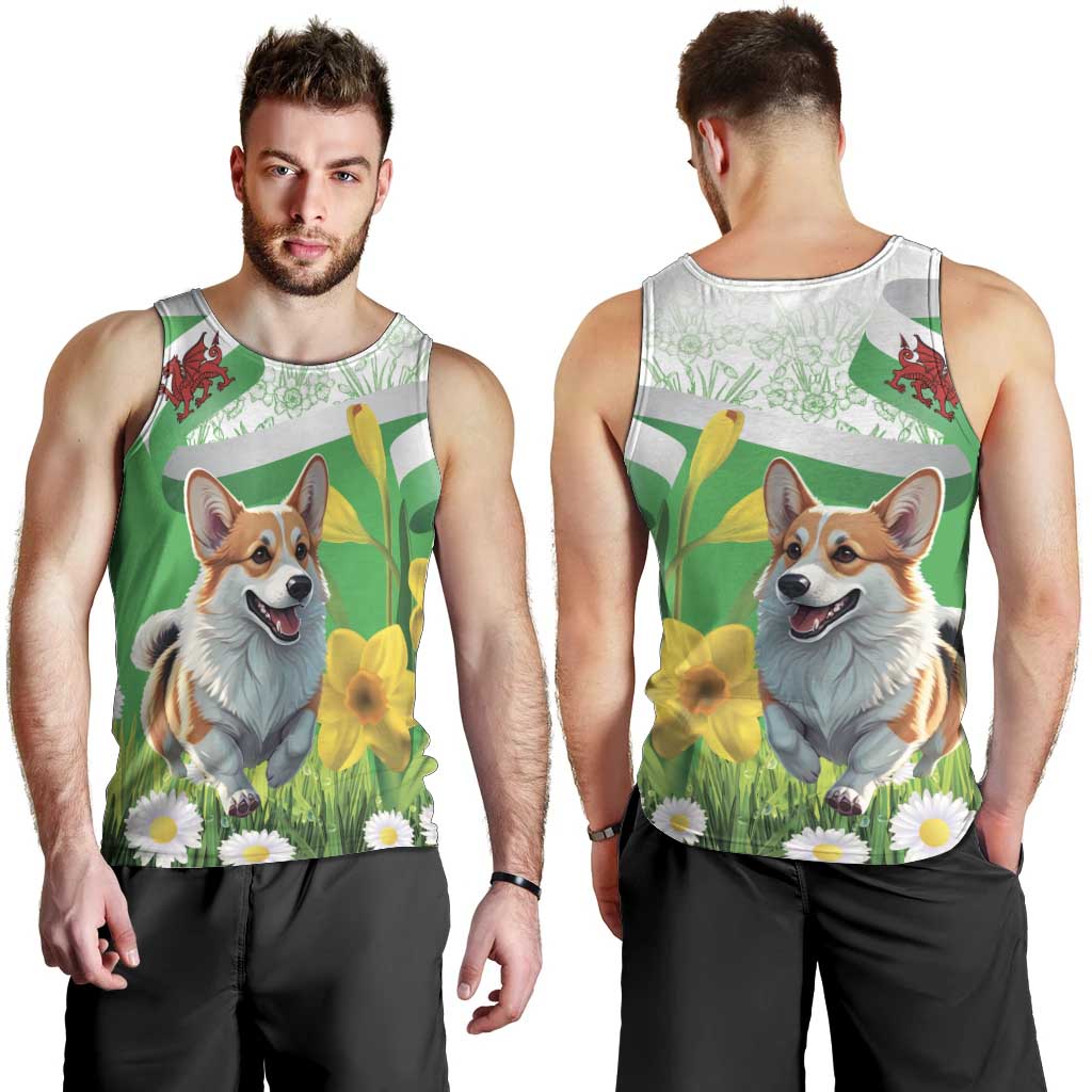 Wales Corgi Daffodil Men Tank Top Playful Welsh Dog - Wonder Print Shop