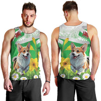 Wales Corgi Daffodil Men Tank Top Playful Welsh Dog - Wonder Print Shop