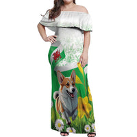 Wales Corgi Daffodil Off Shoulder Maxi Dress Playful Welsh Dog - Wonder Print Shop