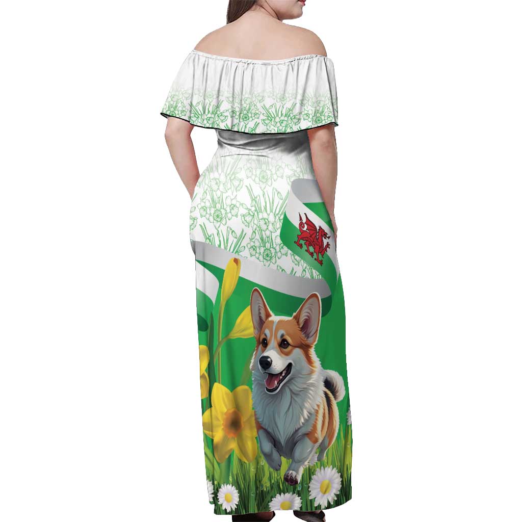Wales Corgi Daffodil Off Shoulder Maxi Dress Playful Welsh Dog - Wonder Print Shop