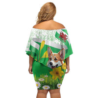 Wales Corgi Daffodil Off Shoulder Short Dress Playful Welsh Dog - Wonder Print Shop