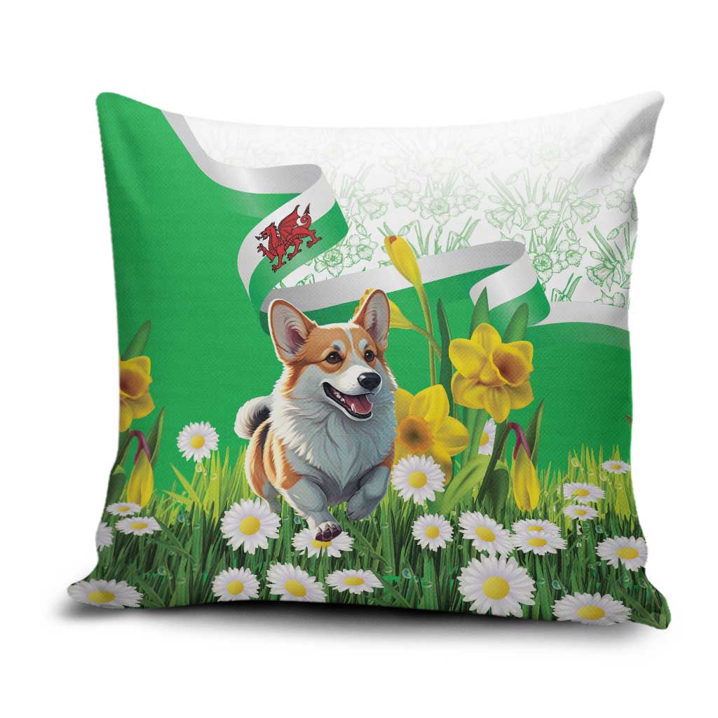 Wales Corgi Daffodil Pillow Cover Playful Welsh Dog - Wonder Print Shop