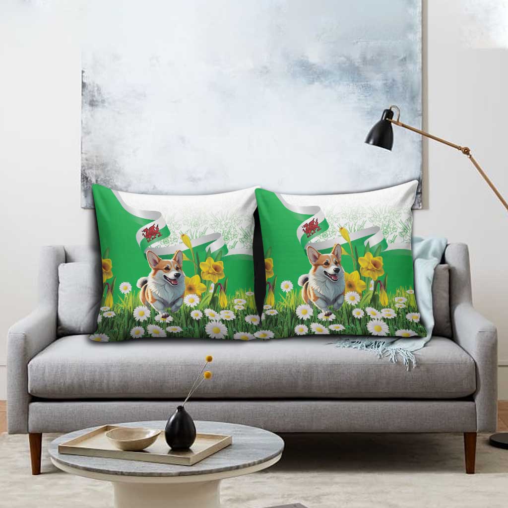 Wales Corgi Daffodil Pillow Cover Playful Welsh Dog - Wonder Print Shop