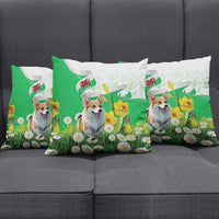 Wales Corgi Daffodil Pillow Cover Playful Welsh Dog - Wonder Print Shop