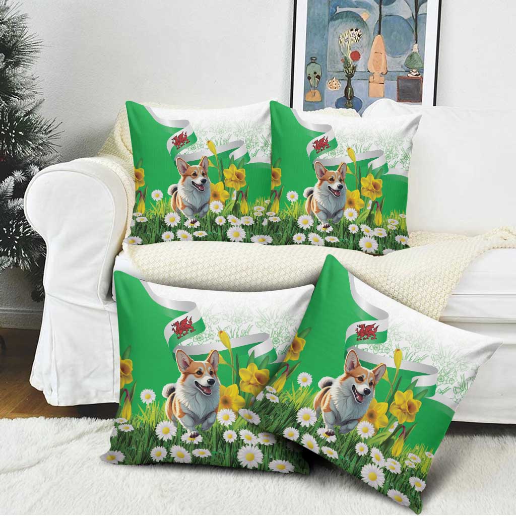 Wales Corgi Daffodil Pillow Cover Playful Welsh Dog - Wonder Print Shop
