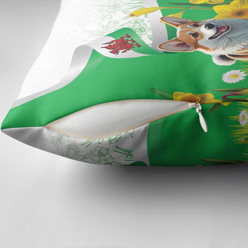 Wales Corgi Daffodil Pillow Cover Playful Welsh Dog - Wonder Print Shop