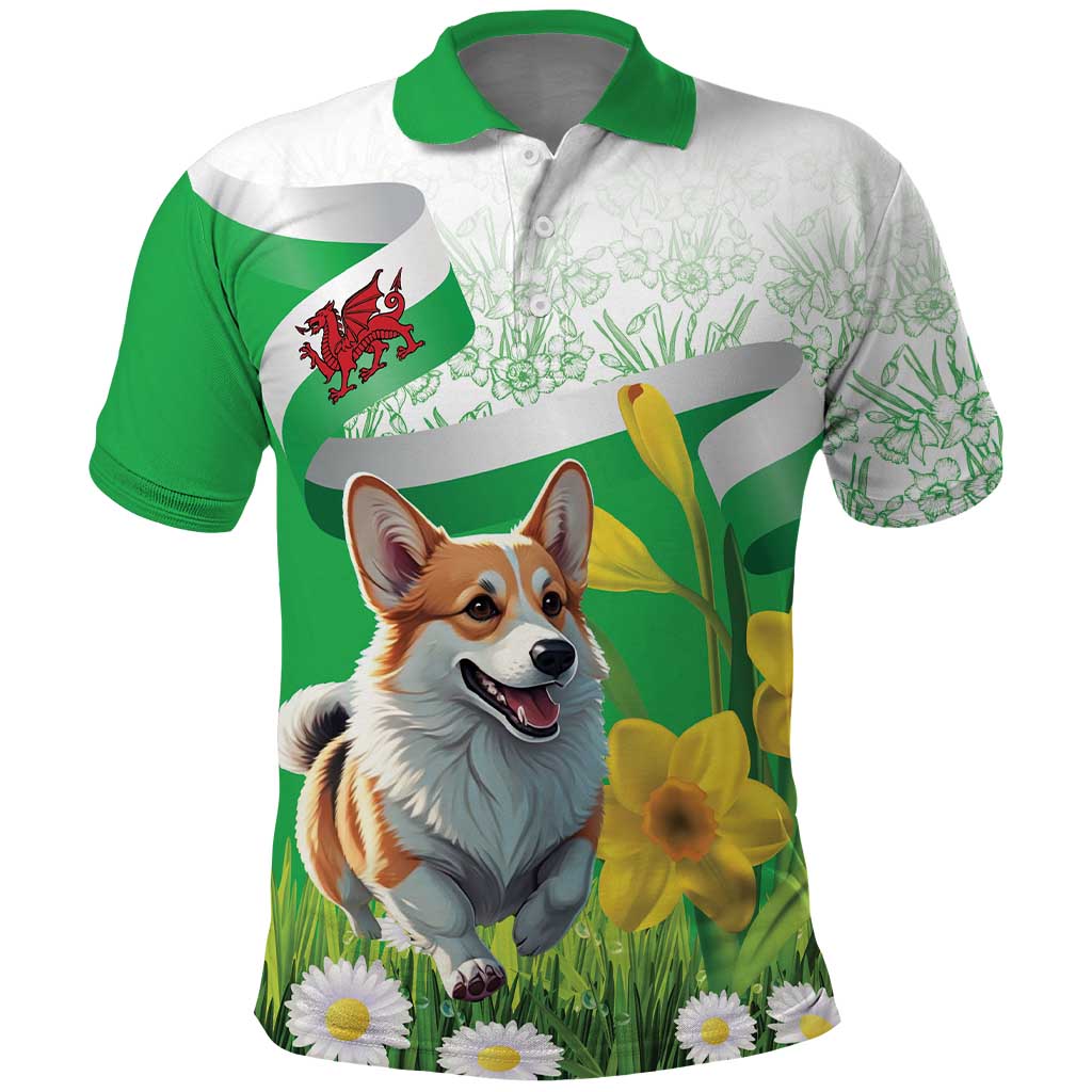 Wales Corgi Daffodil Polo Shirt Playful Welsh Dog - Wonder Print Shop
