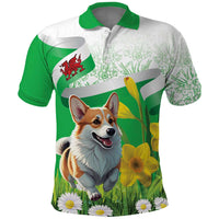 Wales Corgi Daffodil Polo Shirt Playful Welsh Dog - Wonder Print Shop