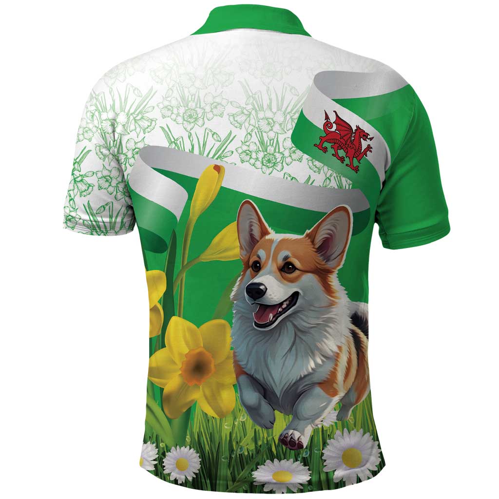 Wales Corgi Daffodil Polo Shirt Playful Welsh Dog - Wonder Print Shop