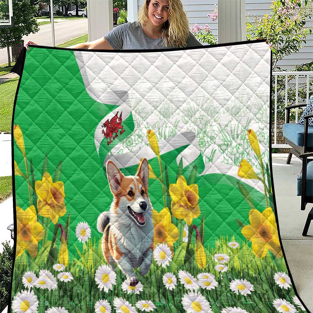 Wales Corgi Daffodil Quilt Playful Welsh Dog - Wonder Print Shop