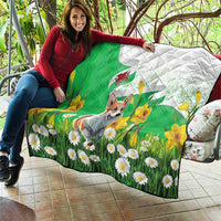 Wales Corgi Daffodil Quilt Playful Welsh Dog - Wonder Print Shop