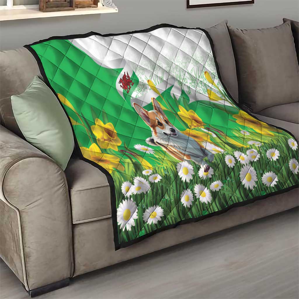 Wales Corgi Daffodil Quilt Playful Welsh Dog - Wonder Print Shop
