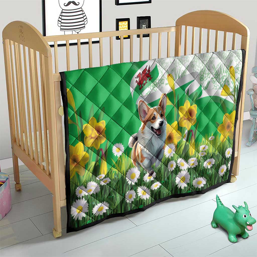 Wales Corgi Daffodil Quilt Playful Welsh Dog - Wonder Print Shop