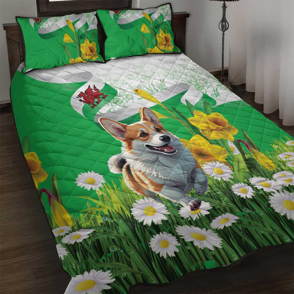 Wales Corgi Daffodil Quilt Bed Set Playful Welsh Dog - Wonder Print Shop