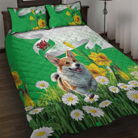 Wales Corgi Daffodil Quilt Bed Set Playful Welsh Dog - Wonder Print Shop