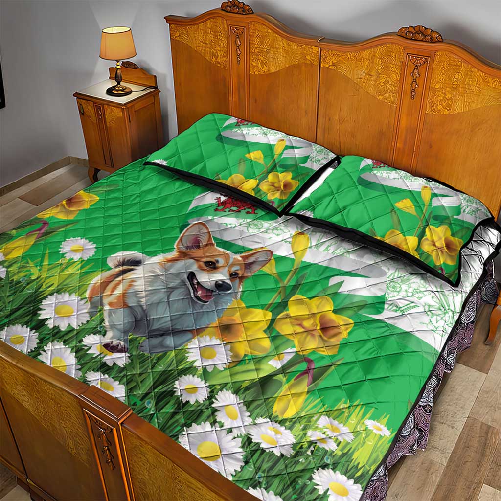 Wales Corgi Daffodil Quilt Bed Set Playful Welsh Dog - Wonder Print Shop