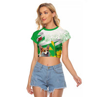 Wales Corgi Daffodil Raglan Cropped T Shirt Playful Welsh Dog - Wonder Print Shop