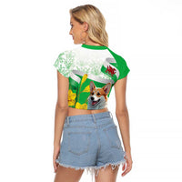 Wales Corgi Daffodil Raglan Cropped T Shirt Playful Welsh Dog - Wonder Print Shop