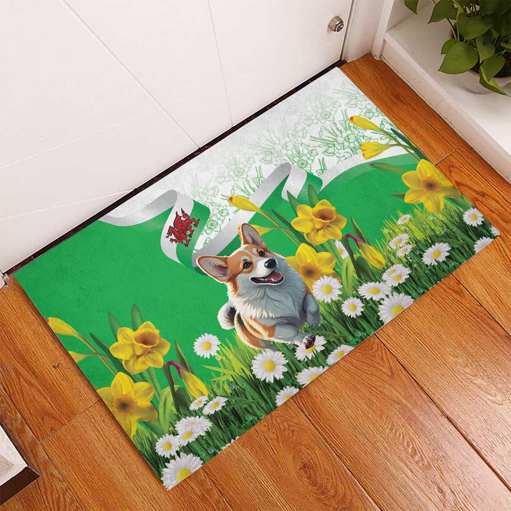 Wales Corgi Daffodil Rubber Doormat Playful Welsh Dog - Wonder Print Shop