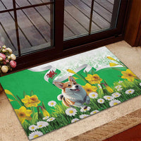 Wales Corgi Daffodil Rubber Doormat Playful Welsh Dog - Wonder Print Shop