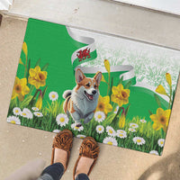 Wales Corgi Daffodil Rubber Doormat Playful Welsh Dog - Wonder Print Shop