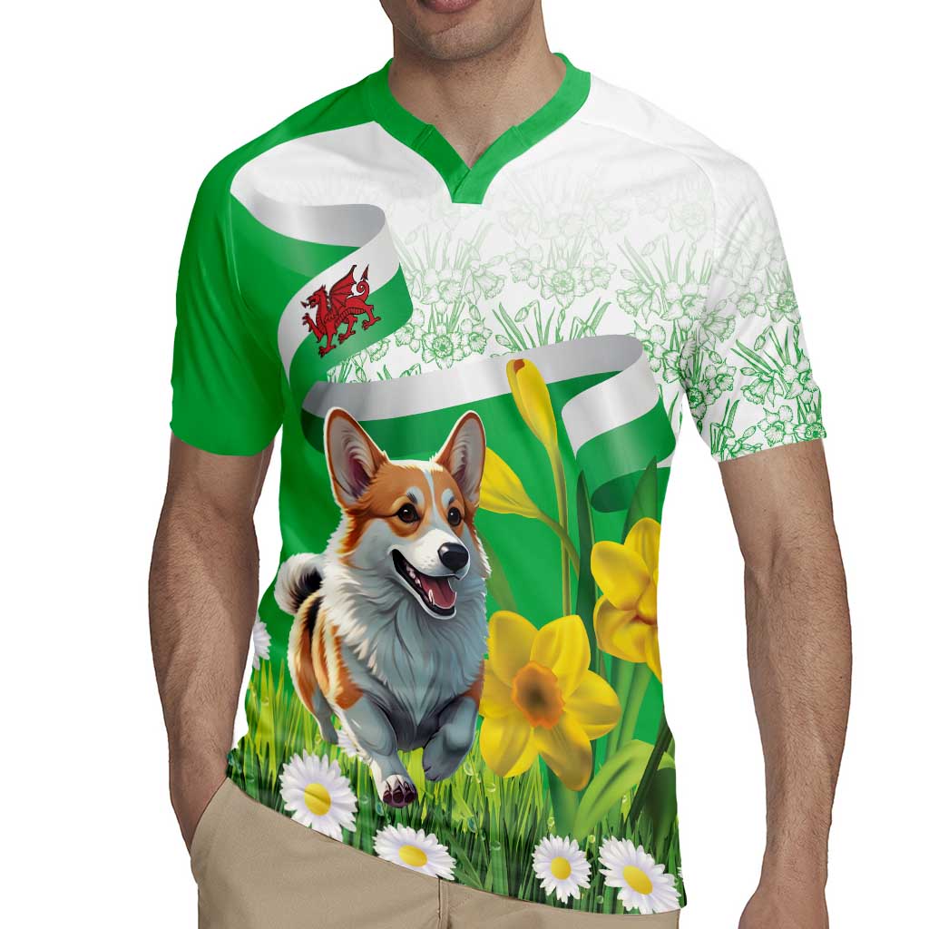 Wales Corgi Daffodil Rugby Jersey Playful Welsh Dog - Wonder Print Shop