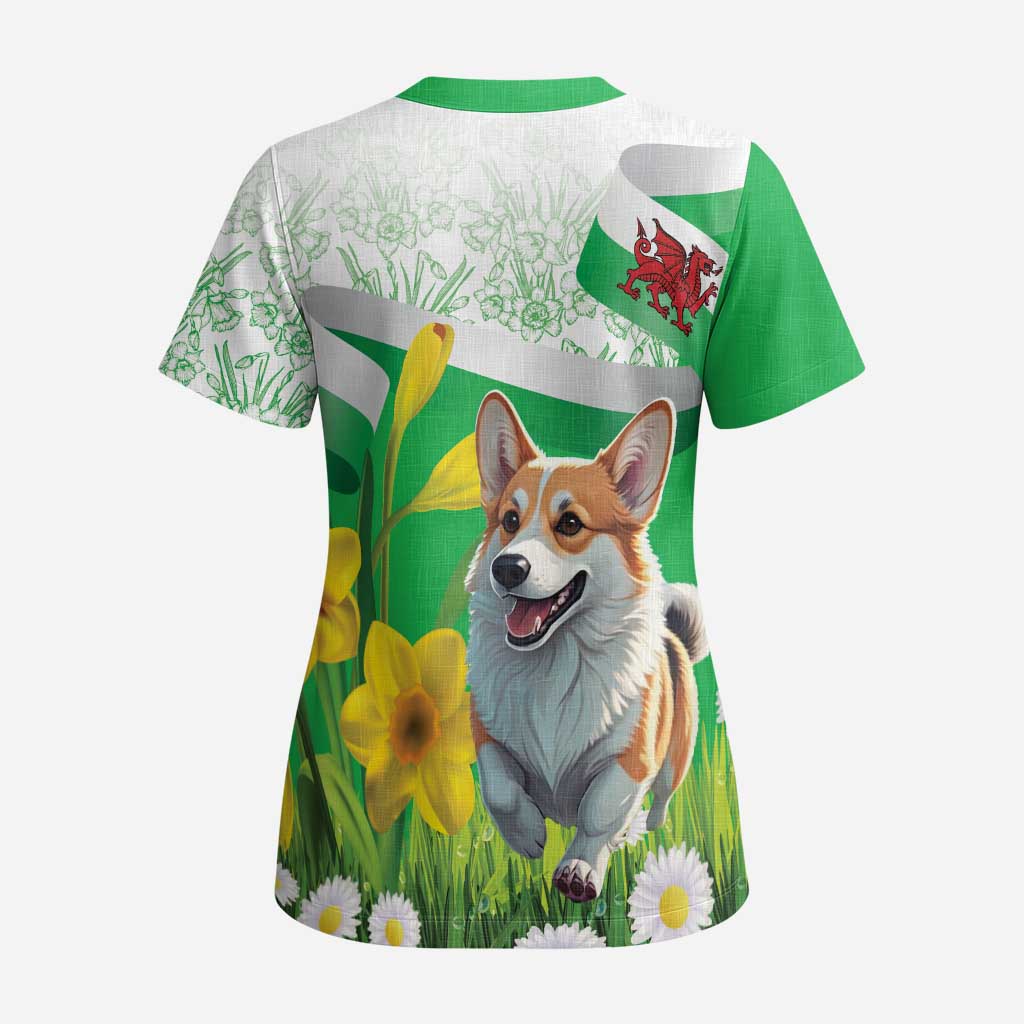 Wales Corgi Daffodil Scrub Top Playful Welsh Dog - Wonder Print Shop