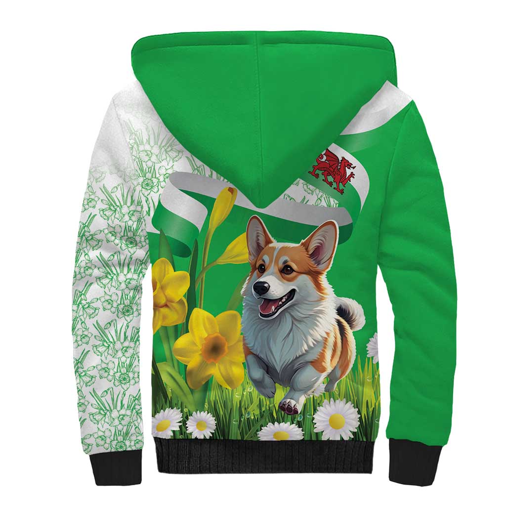 Wales Corgi Daffodil Sherpa Hoodie Playful Welsh Dog - Wonder Print Shop