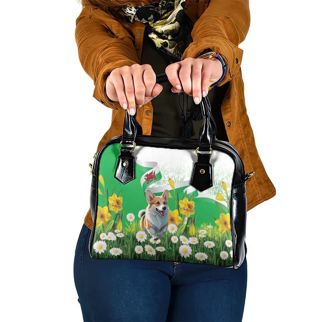 Wales Corgi Daffodil Shoulder Handbag Playful Welsh Dog - Wonder Print Shop