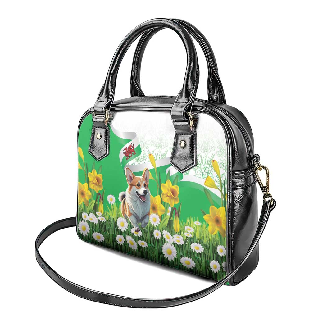 Wales Corgi Daffodil Shoulder Handbag Playful Welsh Dog - Wonder Print Shop