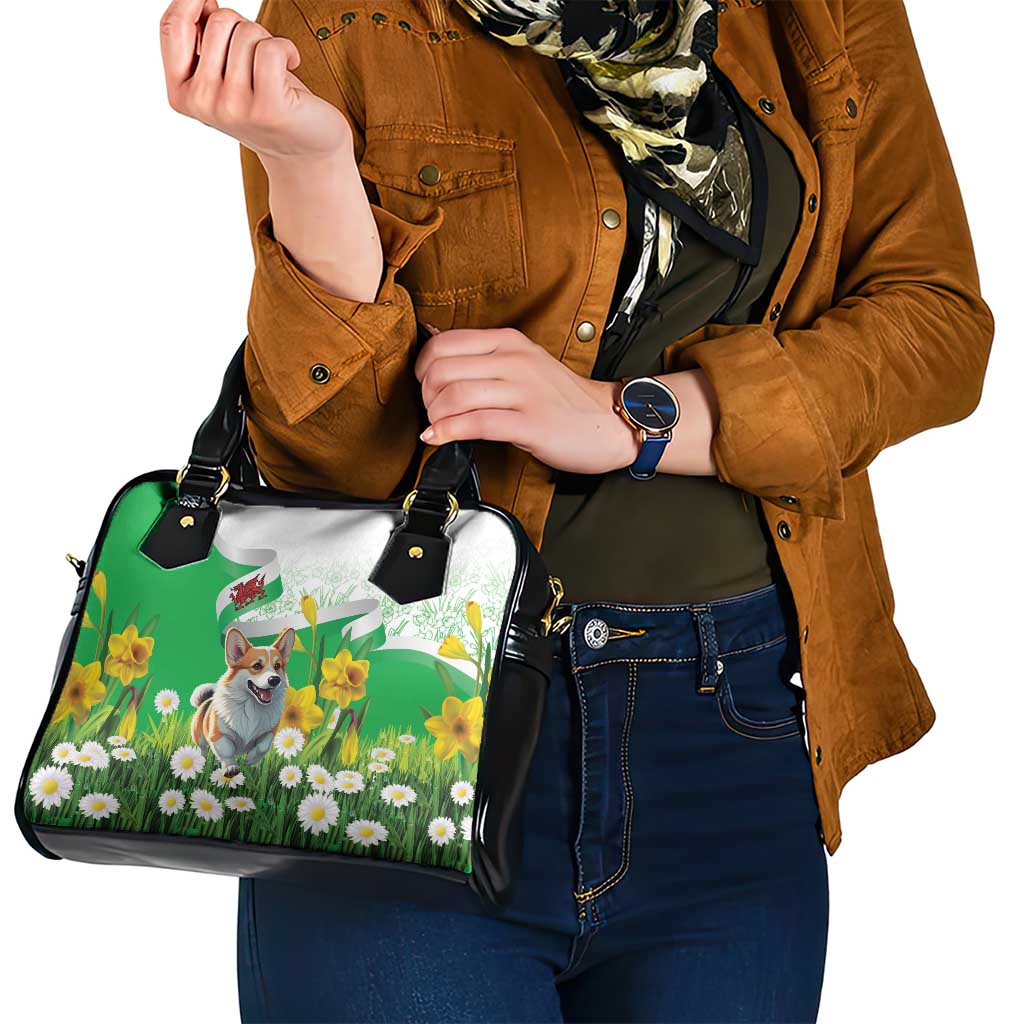 Wales Corgi Daffodil Shoulder Handbag Playful Welsh Dog - Wonder Print Shop