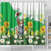 Wales Corgi Daffodil Shower Curtain Playful Welsh Dog - Wonder Print Shop