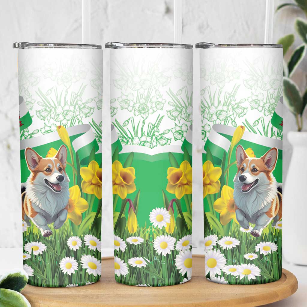 Wales Corgi Daffodil Skinny Tumbler Playful Welsh Dog - Wonder Print Shop